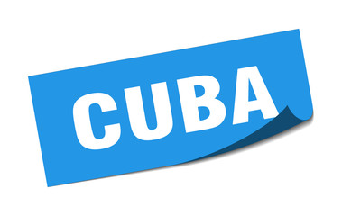 Cuba sticker. Cuba blue square peeler sign