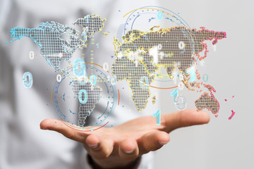 Global network connection. World map point and line composition concept