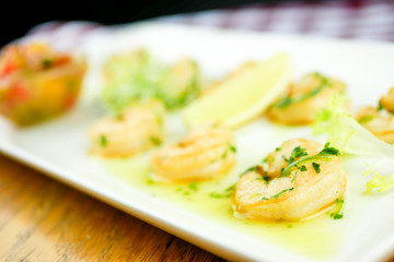 Seafood on a restaurant table