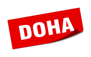 Doha sticker. Doha red square peeler sign