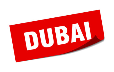 Dubai sticker. Dubai red square peeler sign
