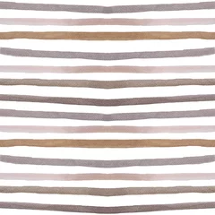 Papier peint Rayures horizontales Design coloré brun gris et couleur terre à rayures ligne peinture à l& 39 aquarelle illustrée horizontalement dans un motif transparent sur fond blanc