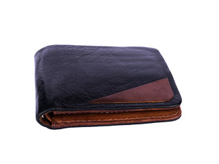Closed black leather wallet for man or woman isolated on white background