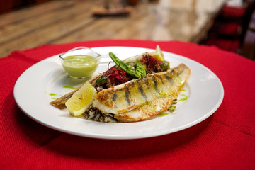Seafood on a restaurant table