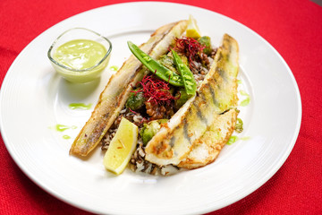 Seafood on a restaurant table