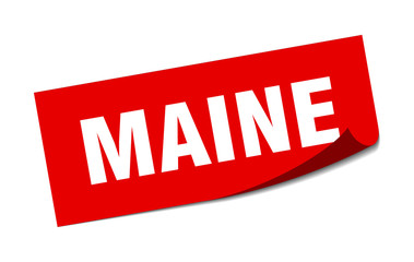 Maine sticker. Maine red square peeler sign