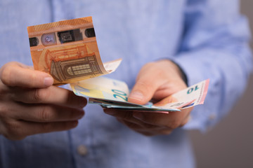 money euro in man hand
