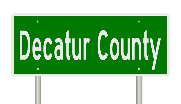 Rendering of a green 3d highway sign for Decatur County