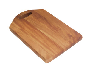 Dark brown wooden cutting board isolated on white background