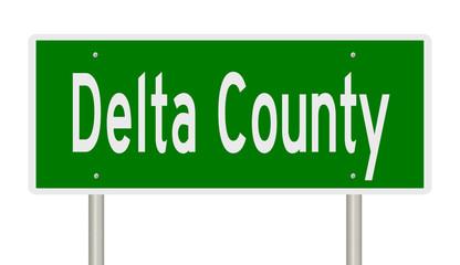 Rendering of a green 3d highway sign for Delta County