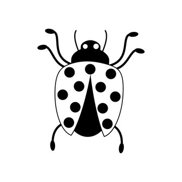 Ladybug beetle flat outline image on white isolated background