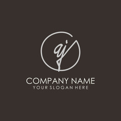 AJ initials signature logo. Handwritten vector logo template connected to a circle. Hand drawn Calligraphy lettering Vector illustration.