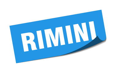 Rimini sticker. Rimini blue square peeler sign