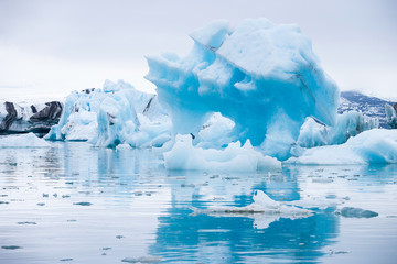 Icebergs swimming on Jokulsarlon glacier lagoon in Iceland