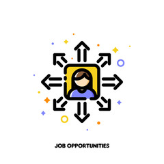 Icon of employees photo and diverging arrows for career opportunities concept. Flat filled outline style. Pixel perfect 64x64. Editable stroke