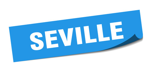 Seville sticker. Seville blue square peeler sign
