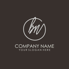 BN initials signature logo. Handwritten vector logo template connected to a circle. Hand drawn Calligraphy lettering Vector illustration.
