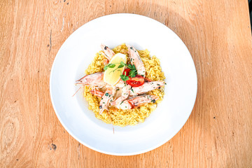 Seafood on a restaurant table
