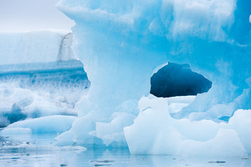 Icebergs swimming on Jokulsarlon glacier lagoon in Iceland