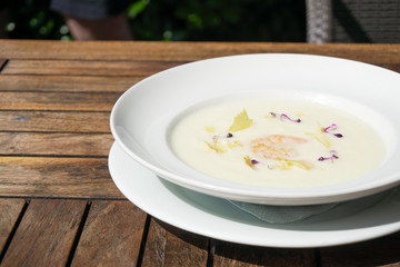Soup on a restaurant table