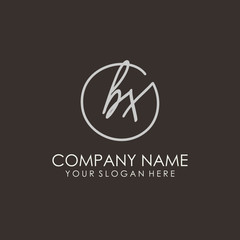 BX initials signature logo. Handwritten vector logo template connected to a circle. Hand drawn Calligraphy lettering Vector illustration.