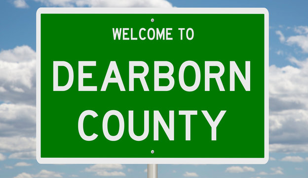 Rendering of a green 3d highway sign for Dearborn County