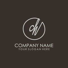 CH initials signature logo. Handwritten vector logo template connected to a circle. Hand drawn Calligraphy lettering Vector illustration.