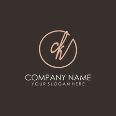 CK initials signature logo. Handwritten vector logo template connected to a circle. Hand drawn Calligraphy lettering Vector illustration.