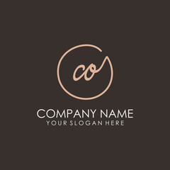 CO initials signature logo. Handwritten vector logo template connected to a circle. Hand drawn Calligraphy lettering Vector illustration.