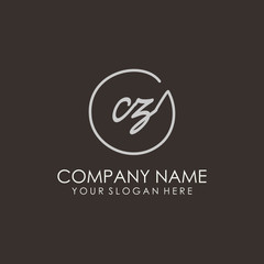 CZ initials signature logo. Handwritten vector logo template connected to a circle. Hand drawn Calligraphy lettering Vector illustration.