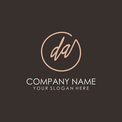 DA initials signature logo. Handwritten vector logo template connected to a circle. Hand drawn Calligraphy lettering Vector illustration.