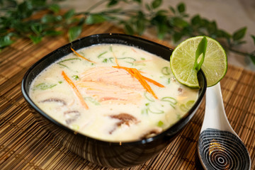 Soup on a restaurant table