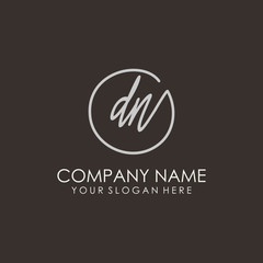 DN initials signature logo. Handwritten vector logo template connected to a circle. Hand drawn Calligraphy lettering Vector illustration.