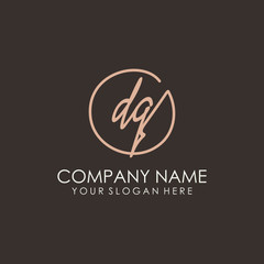 DQ initials signature logo. Handwritten vector logo template connected to a circle. Hand drawn Calligraphy lettering Vector illustration.