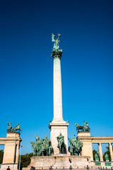 Fototapeta na wymiar Heroes Square is one of the major squares in Budapest, Hungary, noted for its iconic statue complex featuring the Seven chieftains of the Magyars , as well as the Memorial Stone of Heroes 