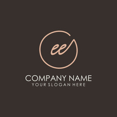 EE initials signature logo. Handwritten vector logo template connected to a circle. Hand drawn Calligraphy lettering Vector illustration.