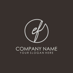 EF initials signature logo. Handwritten vector logo template connected to a circle. Hand drawn Calligraphy lettering Vector illustration.