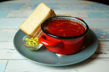 Soup on a restaurant table