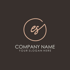 ES initials signature logo. Handwritten vector logo template connected to a circle. Hand drawn Calligraphy lettering Vector illustration.