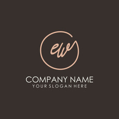 EW initials signature logo. Handwritten vector logo template connected to a circle. Hand drawn Calligraphy lettering Vector illustration.