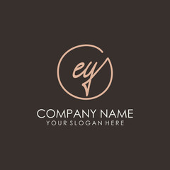 EY initials signature logo. Handwritten vector logo template connected to a circle. Hand drawn Calligraphy lettering Vector illustration.