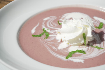 Soup on a restaurant table
