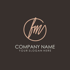 FM initials signature logo. Handwritten vector logo template connected to a circle. Hand drawn Calligraphy lettering Vector illustration.