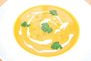 Soup on a restaurant table