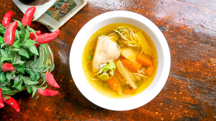 Soup on a restaurant table