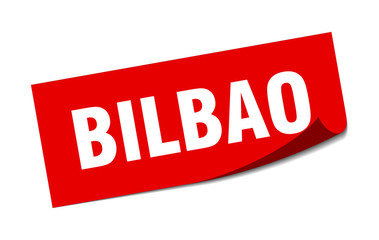 Bilbao sticker. Bilbao red square peeler sign