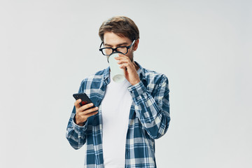 young man with headphones listening to music