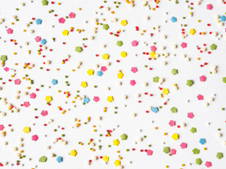 Colored sugar sprinkles background, Sugar sprinkle dots, decoration for cake and bakery, lot sprinkles background