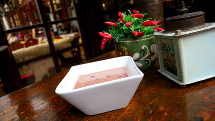 Fototapeta na wymiar Soup on a restaurant table