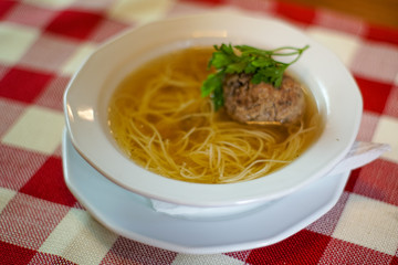 Soup on a restaurant table